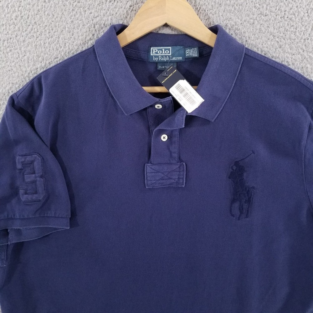 Polo Ralph Lauren Polo Shirt Mens XXL Blue Big Pony Custom Fit Rugby Pique Knit